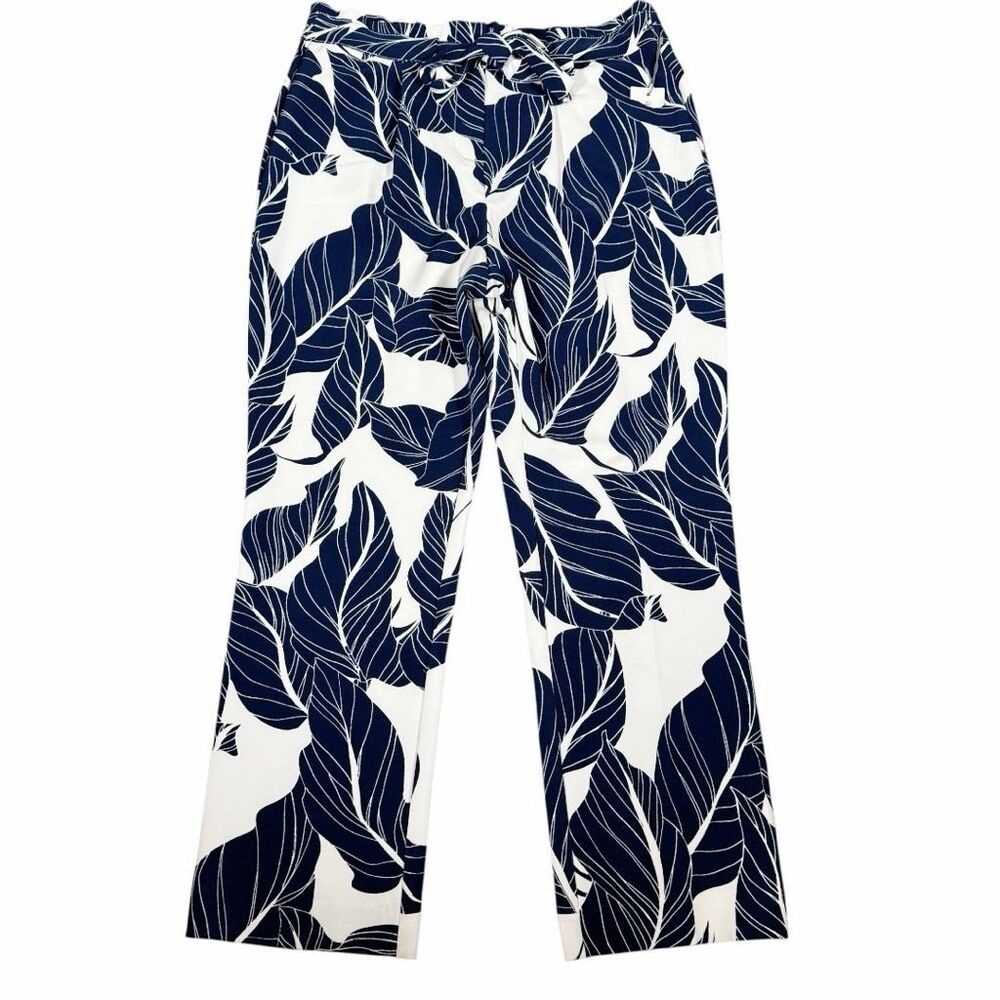 Liz Claiborne Women’s Navy White Leaf Print Tropical Vacation Ankle Pants Size 4